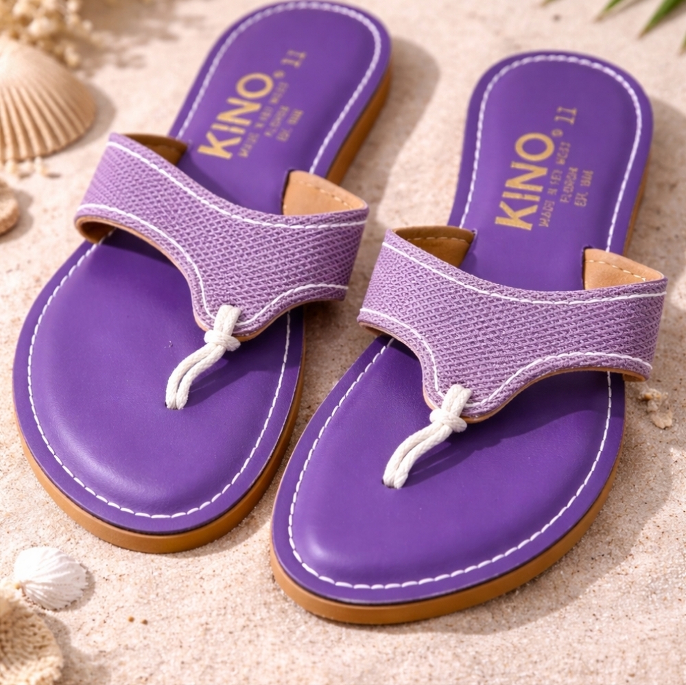 Kino Sandals Women’s Size 11 Purple Leather Flip Flop Thong Sandals Made in Key